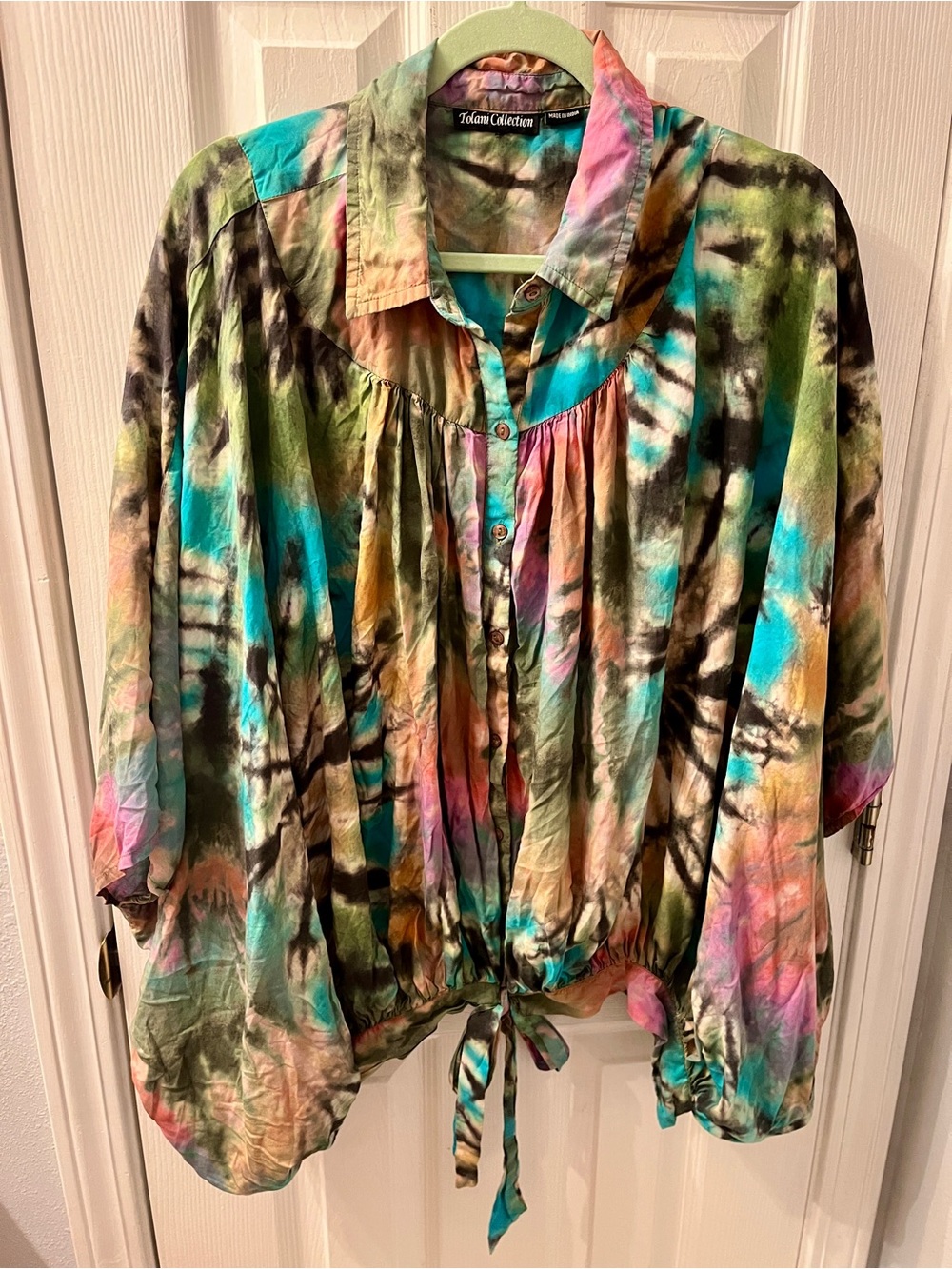 Tolani Collection Multicolor Tie-Dye Button Front Women’s Top